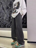 查佰伦 CHELDBAILANNC牛仔裤男士春夏季宽松直筒阔腿港风百搭长裤男生美式潮牌裤子男款 黑灰色【主图款】 XL 【建议120-135斤】 实拍图