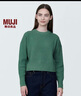 无印良品（MUJI）女式 棱纹编织 圆领短款针织衫 长袖女款 女装 薄款毛衣 绿色 M (160/84A) 实拍图