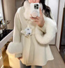 傲列气质斗篷感毛呢外套女狐狸毛领25秋冬新款双面羊绒大衣中长款 白色(围脖＋袖口毛) S 实拍图