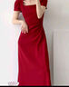 GARNUO红色短袖连衣裙女夏季法式订婚礼服敬酒服平时可穿红裙子收腰长裙 红色【短袖长款】 M【111-120斤】 实拍图