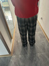 唐狮（TonLion）2024女休闲显瘦松紧格纹加绒休闲裤 黑色调 L  实拍图