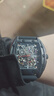 马克华菲（MARK FAIRWHALE）手表男士国潮机械表酒桶形镂空全自动男表时尚学生防水瑞士风腕表 黑壳黑面胶带【热款主推】 实拍图