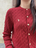 POLOWALK麻花针织开衫女春秋季新款保罗女装气质休闲绞花毛衣外套长袖线衣 酒红色【AM8W53580114】 XL (170) 实拍图