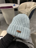 法派大头围粗毛线帽子女秋冬季宽松保暖冷帽显脸小针织护耳帽 蓝色 实拍图