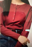 优衣库女装罗纹亨利领T恤/长袖修身短款内搭打底25新款479591 17 枣红色 M /160/84A 实拍图