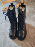 驭狼新款马丁靴女冬季羊毛靴加厚保暖牛皮粗跟中筒防滑英伦中跟棉靴子 黑色 35 (225mm) 实拍图