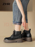ZHR马丁靴女真牛皮加绒厚底短靴英伦风圆头皮靴 AH358A 黑色 36  实拍图