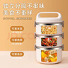 贝瑟斯不锈钢保温饭盒分隔便当盒三层保鲜盒圆形学生上班族便当盒奶白色 实拍图