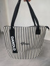 鹏境2025新款帆布手提单肩包包女时尚条纹大容量购物袋休闲通勤托特包 飘带条纹【经典黑】 实拍图
