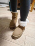 啄木鸟厚底雪地靴女款2025冬季新款加绒加厚保暖中筒皮毛一体东北大棉鞋 浅棕色 37 (235mm) 加绒加厚 实拍图