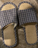 回力拖鞋男女款亚麻凉拖情侣居家休闲轻盈透气吸汗厚底耐磨地板拖 经典网格款HL1036兰色44码一45码 实拍图