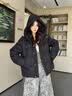 雪中飞羽绒服女短款马卡龙色连帽面包服2025冬新款廓形显瘦保暖 黑色|8056 M /160/84A 实拍图