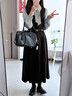 图曼朵（tumanduo）法式黑色背心裙秋冬季通勤温柔高知穿搭教师面试连衣裙套装长裙 灰色连衣裙两件套【连衣裙+飘带衬衫】  一套下单送赠品 L 推荐116-130斤可穿 实拍图