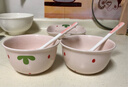 草莓陶瓷碗勺家用高颜值米饭碗少女心甜品碗釉下彩餐具套装 【4件套】浅粉草莓2碗2勺 实拍图