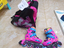 米高轮滑鞋儿童溜冰鞋直排轮旱冰鞋可调码休闲平花锁轮中小学教学鞋S6 粉色K12套装（K12头盔+护具+包） 锁轮+休闲平花双模式 S (29-32)3-5岁 实拍图