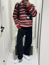 OEMG  美式条纹撞色毛衣男士秋冬季上衣针织衫保暖潮流牌红色复古外套 红色 XL [建议110-130斤] 实拍图