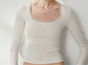 UR2025秋季新款女装拼接蕾丝短款修身长袖T恤UWH450100 本白 L 实拍图