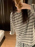 南木熊睡衣女春薄款德绒家居服套装韩版条纹圆领长袖保暖打底衫女可外穿 条纹睡衣M码【80-100斤】 实拍图