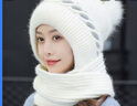 笙格儿 毛线帽围巾两件套秋冬天帽子女冬季户外防风寒套头兔毛保暖针织帽女生礼物 白色 帽子围巾一体 实拍图