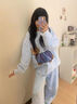 另约冬季韩版甜美卡通加厚半边绒睡衣女宽松日系保暖珊瑚绒家居服套装 4894 蓝腊肠狗 XL 实拍图