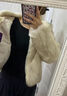 傲列【加州日落】休闲时髦晕染双色V领真毛兔毛皮草时尚短款外套女 晕染日光米 S 实拍图