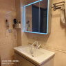 意洁利圆弧浴室柜组合陶瓷一体洗脸盆柜蜂窝太空铝洗漱台奶油风洗手盆柜 80双门对开主柜+智能圆弧全封镜柜 奶咖色+白色多功能龙头 实拍图