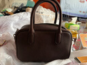 裘真【明星推荐】宽宽包植鞣牛皮休闲斜挎包手提保龄球包女 咖啡色 实拍图
