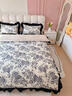 水星系列家纺新款简约风磨毛100S高支长绒棉四件套植物数码印花全棉床罩床笠用 洛丽塔-蓝 床裙款 1.8 床裙款 （被套200*230cm） 实拍图