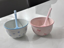 【天天低价】新款釉下彩陶瓷碗餐具套装少女心ins风陶瓷碗勺 【99%人选择】梦幻粉蓝两碗两勺 实拍图