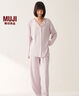 无印良品（MUJI）女式柔软针织前开睡衣套装女士家居服女款女装25年秋季 FD32CC5A 烟熏蓝色 S -M 上装160/84A 下装160/66A 实拍图