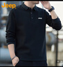 JEEP吉普长袖T恤男秋冬季宽松polo领打底衫男士衣服男装 黑色 4XL 实拍图