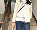 鸭鸭（YAYA）佟丽娅同款轻薄羽绒服女新款冬季短款圆领内胆修身时尚薄外套男 米白色【女款无领】 XL 实拍图