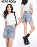 VEROMODA牛仔短裤女2025秋冬新款街头风A版高腰短款水钻哥特风腰牌裙裤 牛仔蓝色 M 实拍图