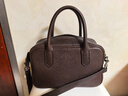 裘真【明星推荐】宽宽包植鞣牛皮休闲斜挎包手提保龄球包女 咖啡色 实拍图