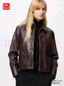 优衣库女装仿皮短茄克/外套休闲时尚翻领夹克480060 38 深褐色 XL /165/92A 实拍图