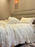 米一浔牛奶绒四件套冬季公主风雕花加厚保暖荷叶边被套床单家纺床上用品 小雏菊-奶白 1.5/1.8 床单款 （被套200*230cm） 实拍图