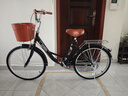 EG7自行车成人女士轻便单车通勤上班变速普通亲子复古男式 尊享【镀锌+编制车筐】单速-黑 24英寸【适合:145-165cm】 实拍图
