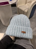 法派大头围粗毛线帽子女秋冬季宽松保暖冷帽显脸小针织护耳帽 蓝色 实拍图