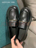 西遇乐福鞋女2025新款秋季简约法式一脚蹬小皮鞋通勤黑色单鞋 黑色 36预售15天 38 实拍图