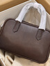 裘真【明星推荐】宽宽包植鞣牛皮休闲斜挎包手提保龄球包女 咖啡色 实拍图