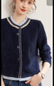 白鹿语秋荷叶边圆领钉珠开衫小香风撞色织带时尚针织外套女 藏蓝色1 XL 实拍图