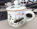 九楼阁 景德镇陶瓷茶杯带盖有手柄青瓷办公水杯350ml 翠鸟莲香 实拍图