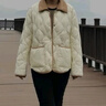 雪中飞轻薄羽绒服女短款新款拼接撞色翻领秋冬菱格衬衫领外套 米白 S (155) 实拍图