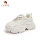骆驼（CAMEL）老爹鞋女潮酷网布皮面拼接双系带厚底休闲鞋 L24S283079 米白 36 实拍图