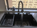 奈田（NTNO）厨房水槽大单槽洗菜盆一体盆304不锈钢加厚5.0压纹耐磨集渣洗碗槽 枪黑集渣大单槽+三挡抽拉龙头 80*46cm【台控下水-加厚5.0】 实拍图