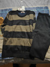 南极人男士保暖内衣男加绒加厚冬打底印花保暖套装-黑咖条纹2XL 实拍图