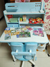 忆瞳儿童学习书桌椅套装 可升降带阅读书架多功能课桌椅家用写字桌 珍藏蓝-环保抗醛【三层大书架】 实拍图