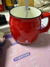 贝瑟斯马克杯陶瓷杯带盖带勺办公家用杯子 简约光滑水杯 经典咖啡杯红色 实拍图