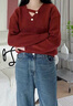 百图betu女装冬季新款毛衣V领不对称镂空柔软舒适毛衣女2410T43 红色 M 实拍图