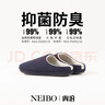 内泊（NEIBO）乳胶棉拖鞋男冬季天大码女士室内家居鞋防滑防臭橡胶软底羊毛蓝42 实拍图